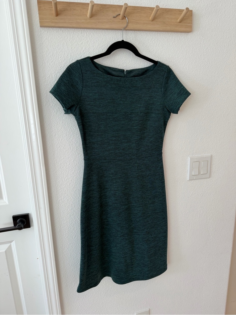 Ivanka Trump Short-Sleeve A-Line Dress in Dark Teal